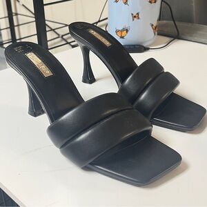 Black Faux Leather Slip On Mule Heels with Cushion Strap | Size 9 | BRAND NEW